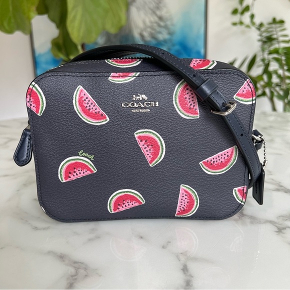 🔹️COACH🔹️ Mini Camera Crossbody Bag Watermelon Print 3270 Navy Blue Red Multi - Picture 1 of 8
